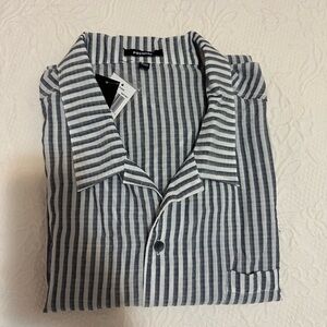 Premise Men's Casual Stylish Short Sleeve Button-Up Striped Dress Shirts.